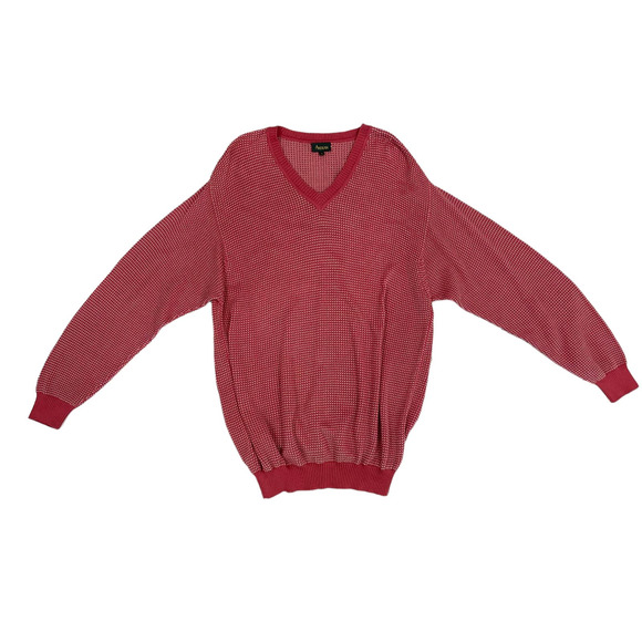 Mens Andean V Neck Sweater Coral White Knit XL - Picture 1 of 12